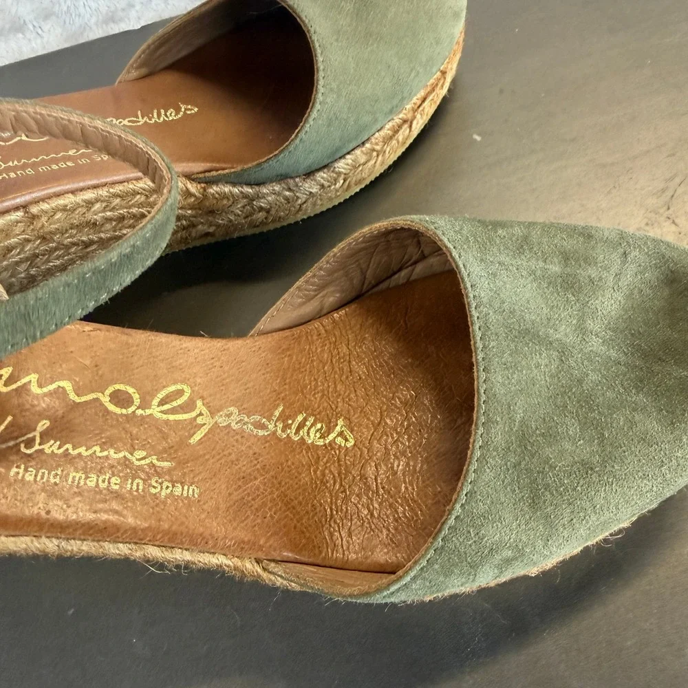 Spanish Gaimo Espadrilles Olive Green Suede Wedge Sandals Size 39‎ / 8 1/2